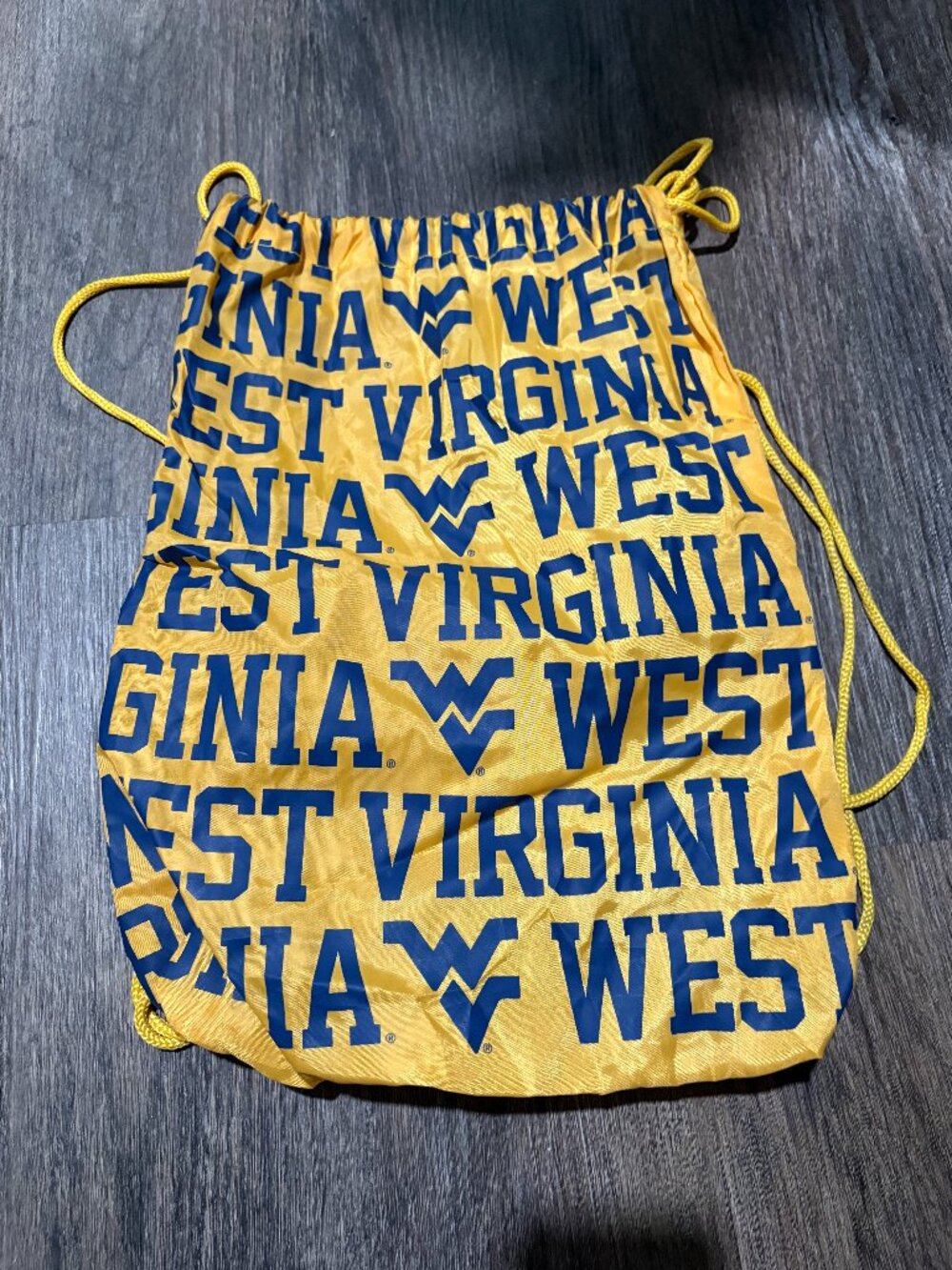WVU West Virgina Blue Gold Drawstring Backpack Sack bag  EUC college Football